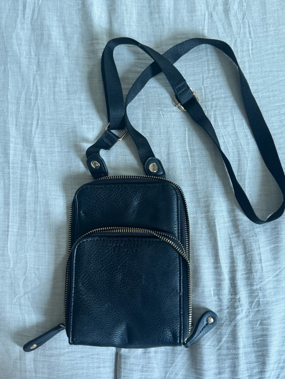 Sondra Robert’s Squared black crossbody bag leather phone holder travel
